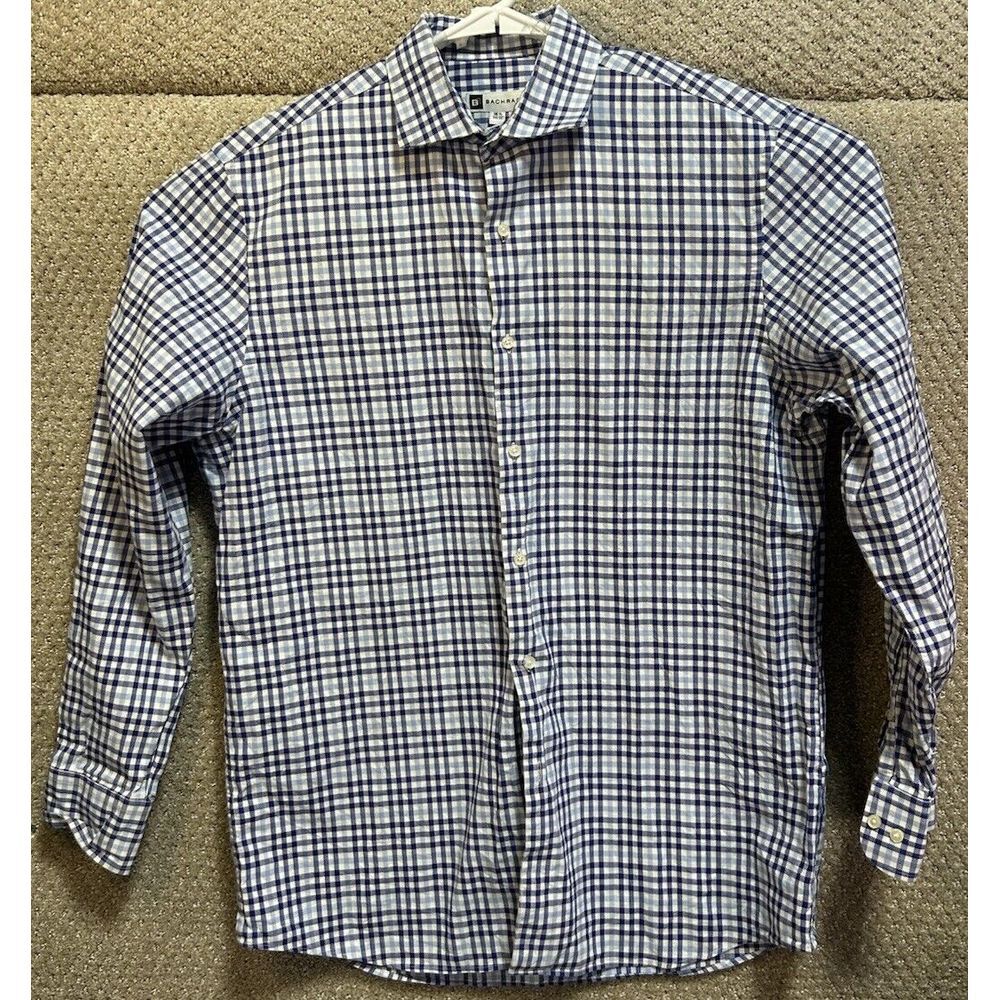 Bachrach Men's Long Sleeve‎ Button Down Blue Checkered Shirt Size 16.5 34/35